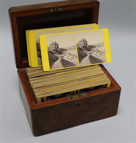 A Victorian box of stereoscopic slides, etc